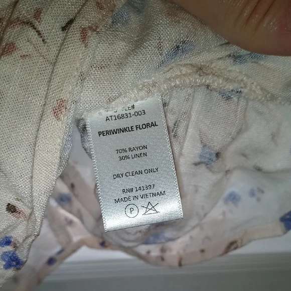 Astr Cream and Blue Puff Sleeve Wrap Blouse - Picture 7 of 8